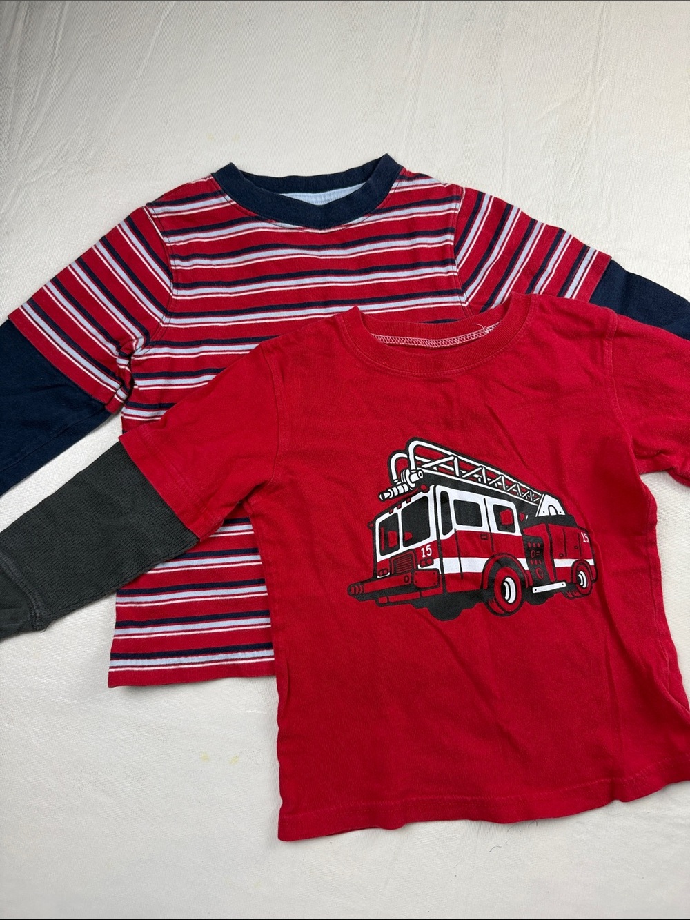 jumping beans Boys Long Sleeve Bundle Red Fire Engine Stripes Long Sleeve 3T